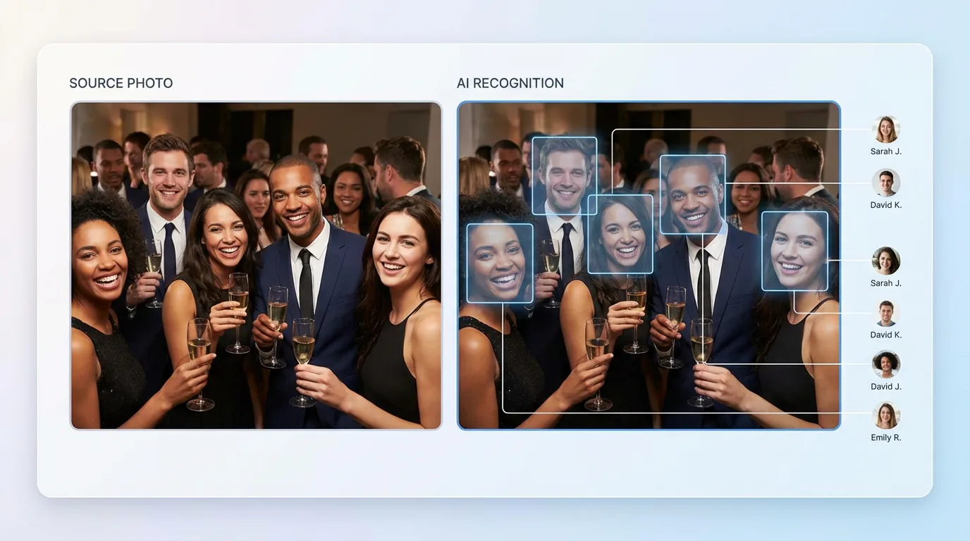 AI face recognition matching faces in event photos