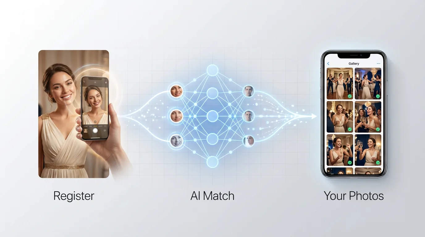 AI face recognition matching process visualization