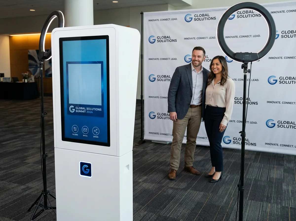 Modern corporate photo booth with branding
