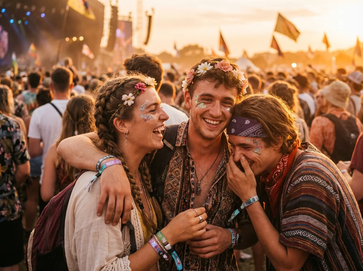 Group of friends enjoying music at festival