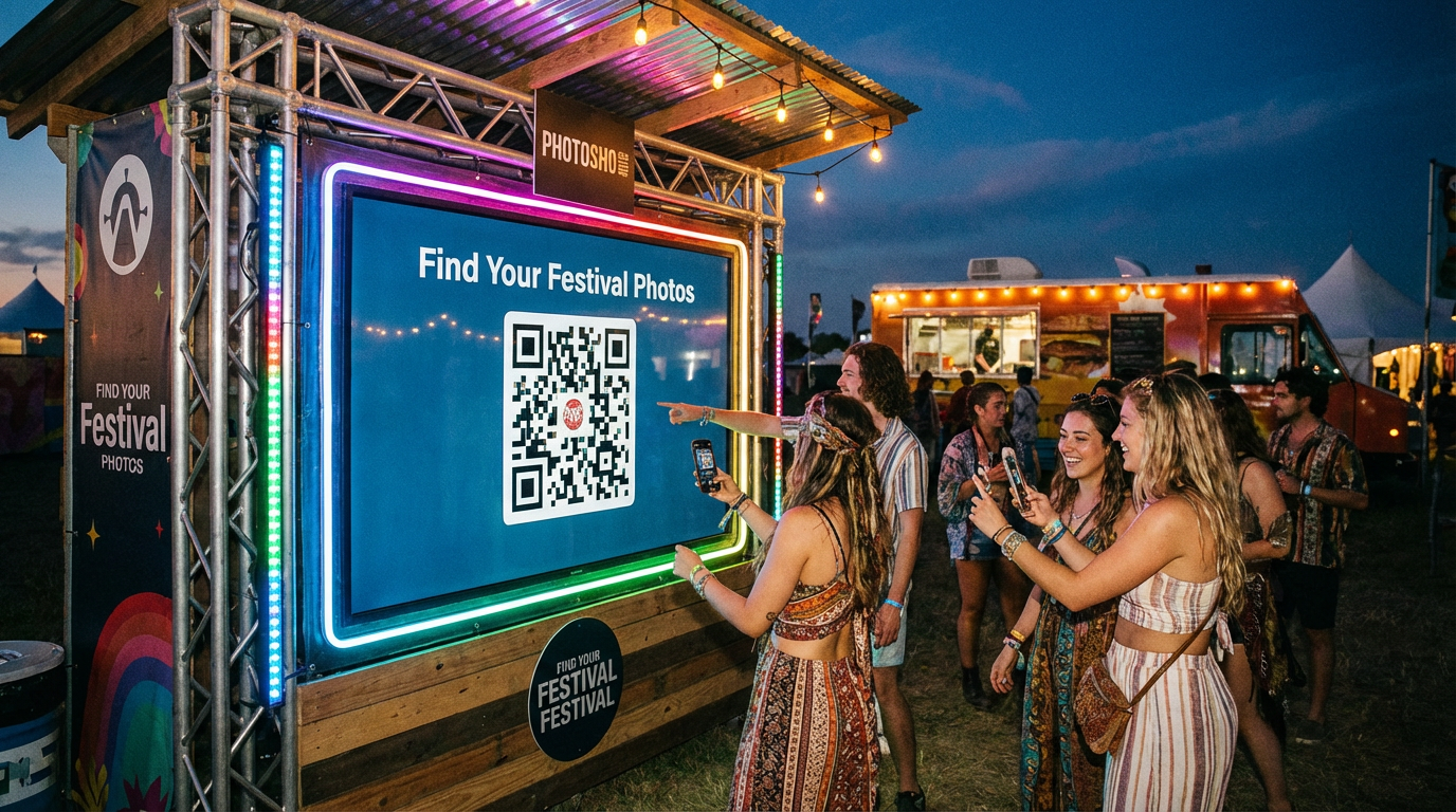 Festival photo sharing station with QR code