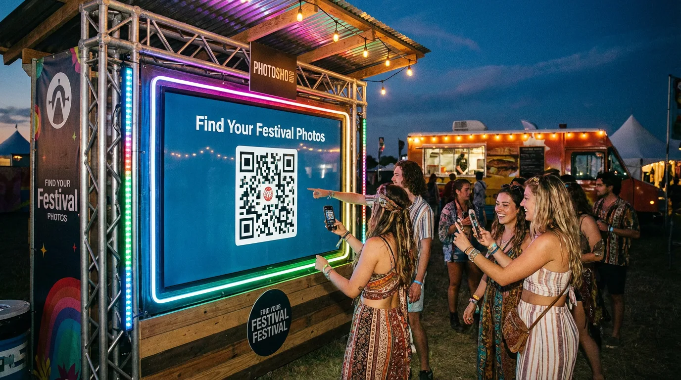 Festival photo sharing station with QR code